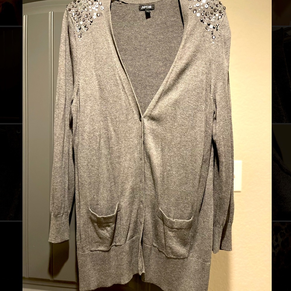 Beaded Shoulder Gray Cardigan